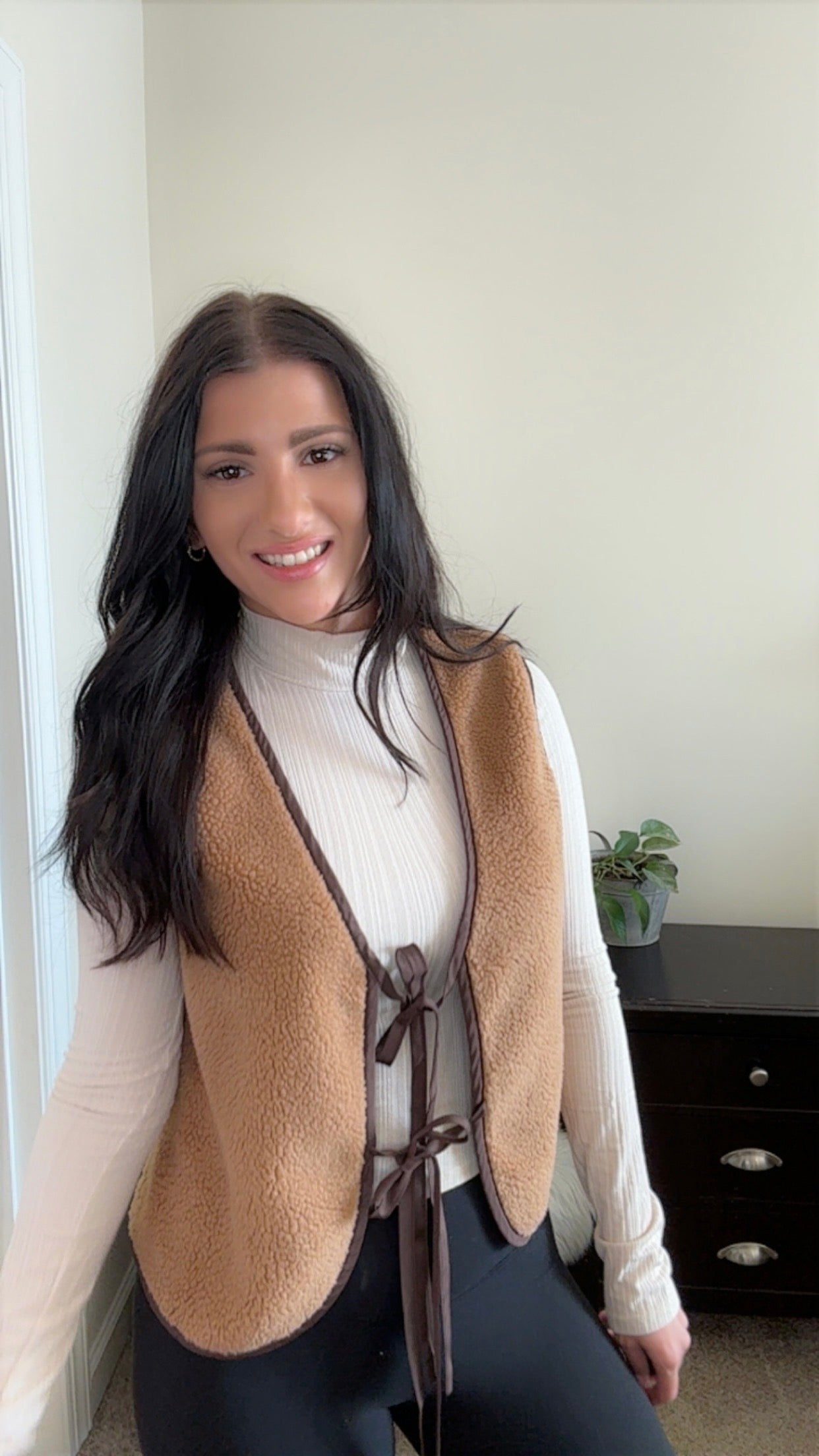 Sherpa Contrast Trim Tie Front Vest