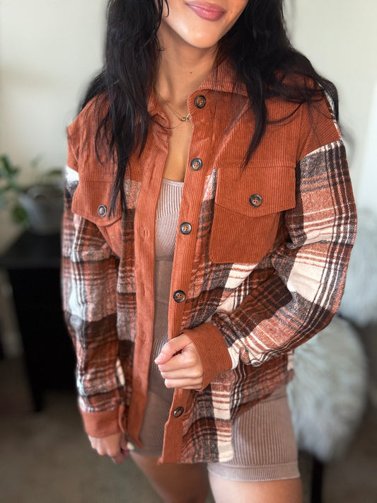 Plaid Corduroy Chest Pocket Shacket