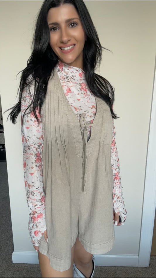 Veveret Denim Romper-Taupe