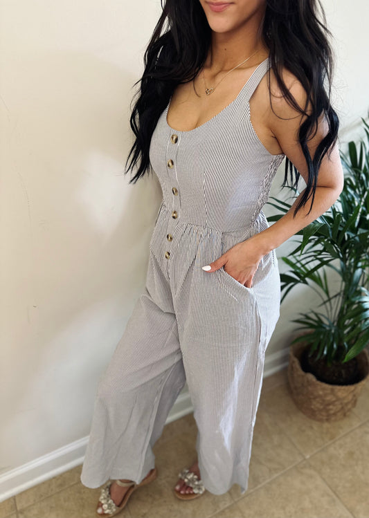 Black Stripe Wide Leg Jumpsuit