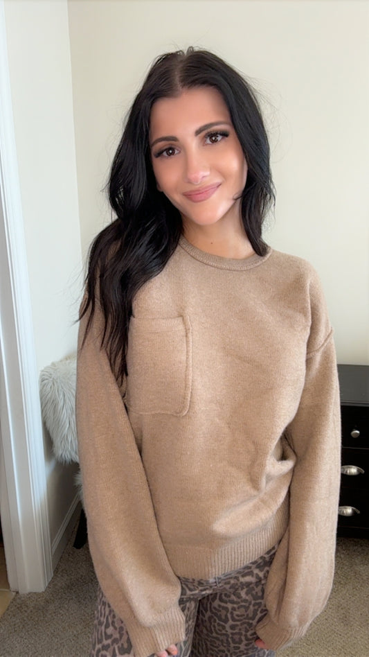 Solid Pocket Pullover Sweater
