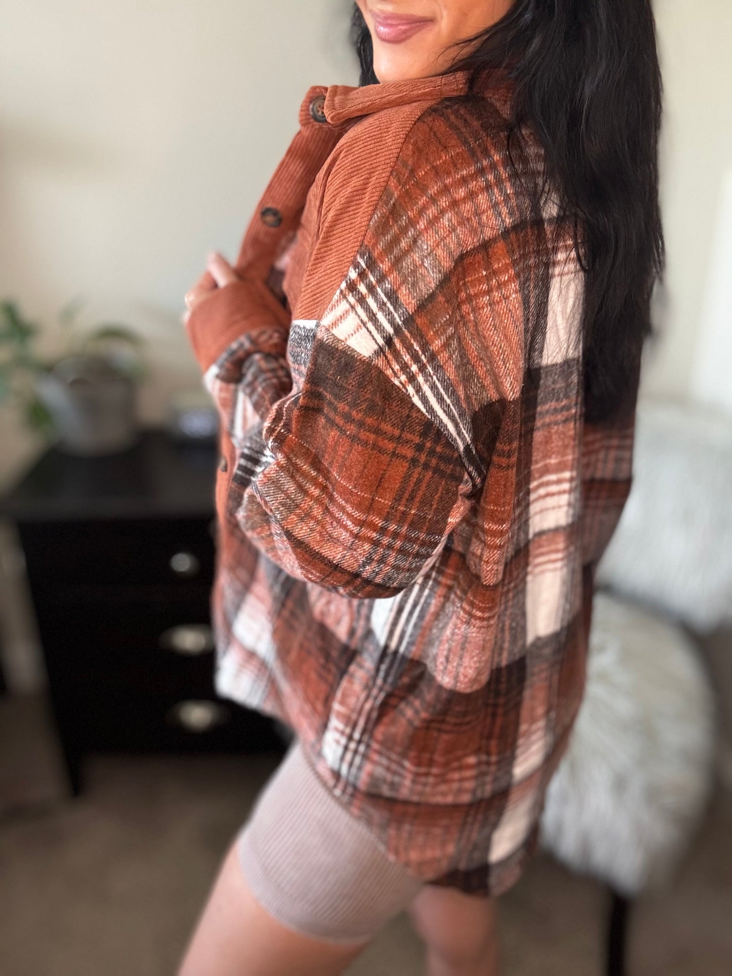 Plaid Corduroy Chest Pocket Shacket