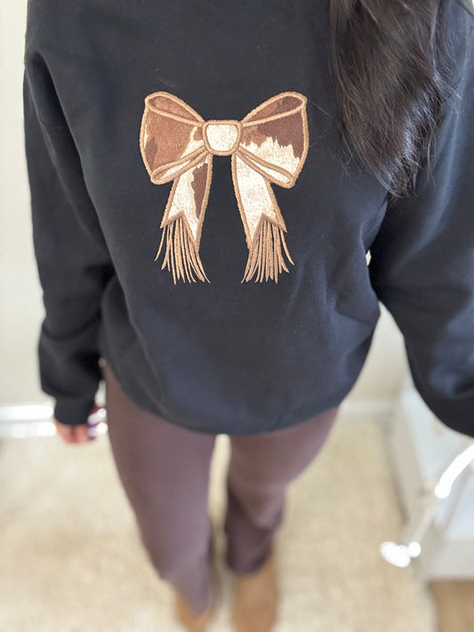 Cowhide Bow Fringe Embroidered Sweatshirt