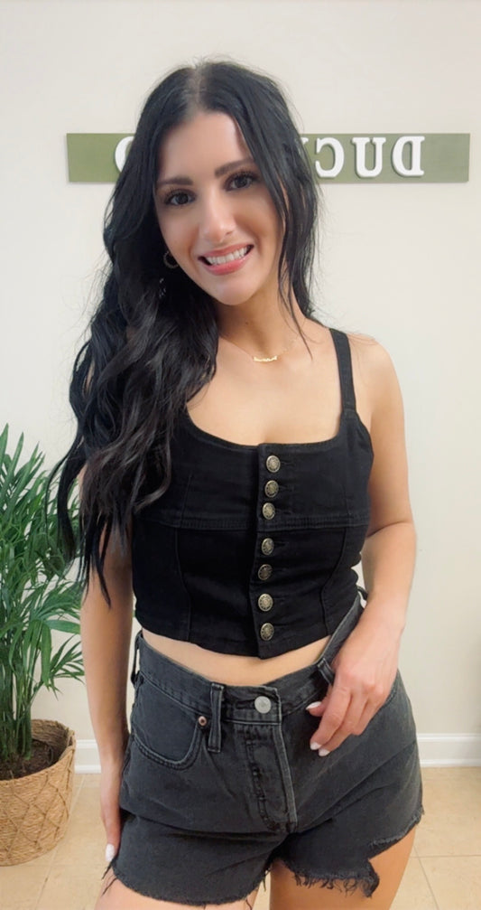 Black Acid Wash Denim Tank