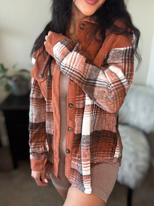 Plaid Corduroy Chest Pocket Shacket