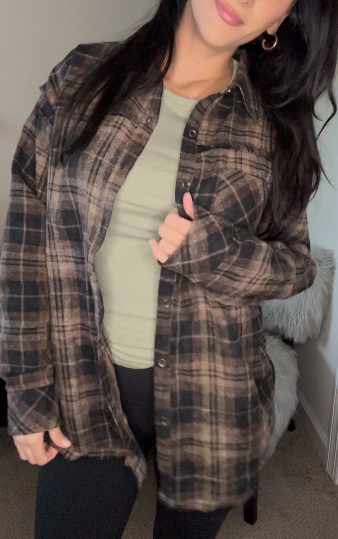 Plaid Flannel Shirt w/ Frayed Detail