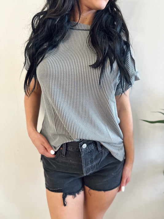 Textured Knit Tee - Medium Grey