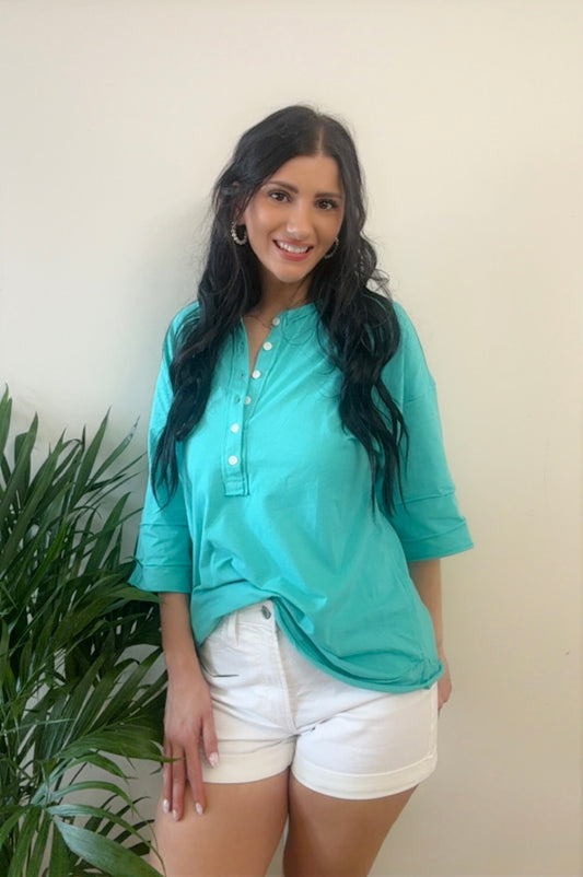 Oversized Mint Green Henley Top