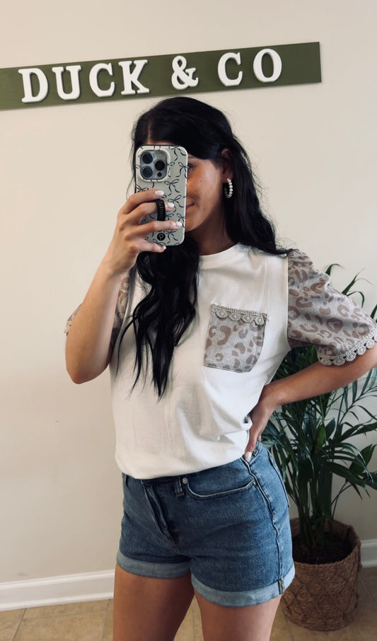 Leopard Crochet Lace Trim Top