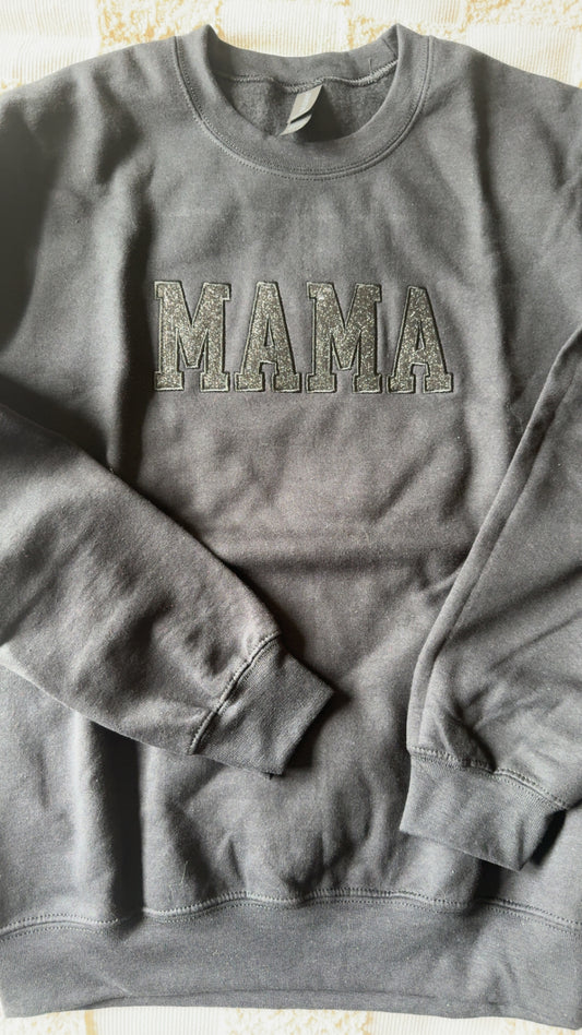 Black On Black Glitter Mama Embroidered Sweatshirt