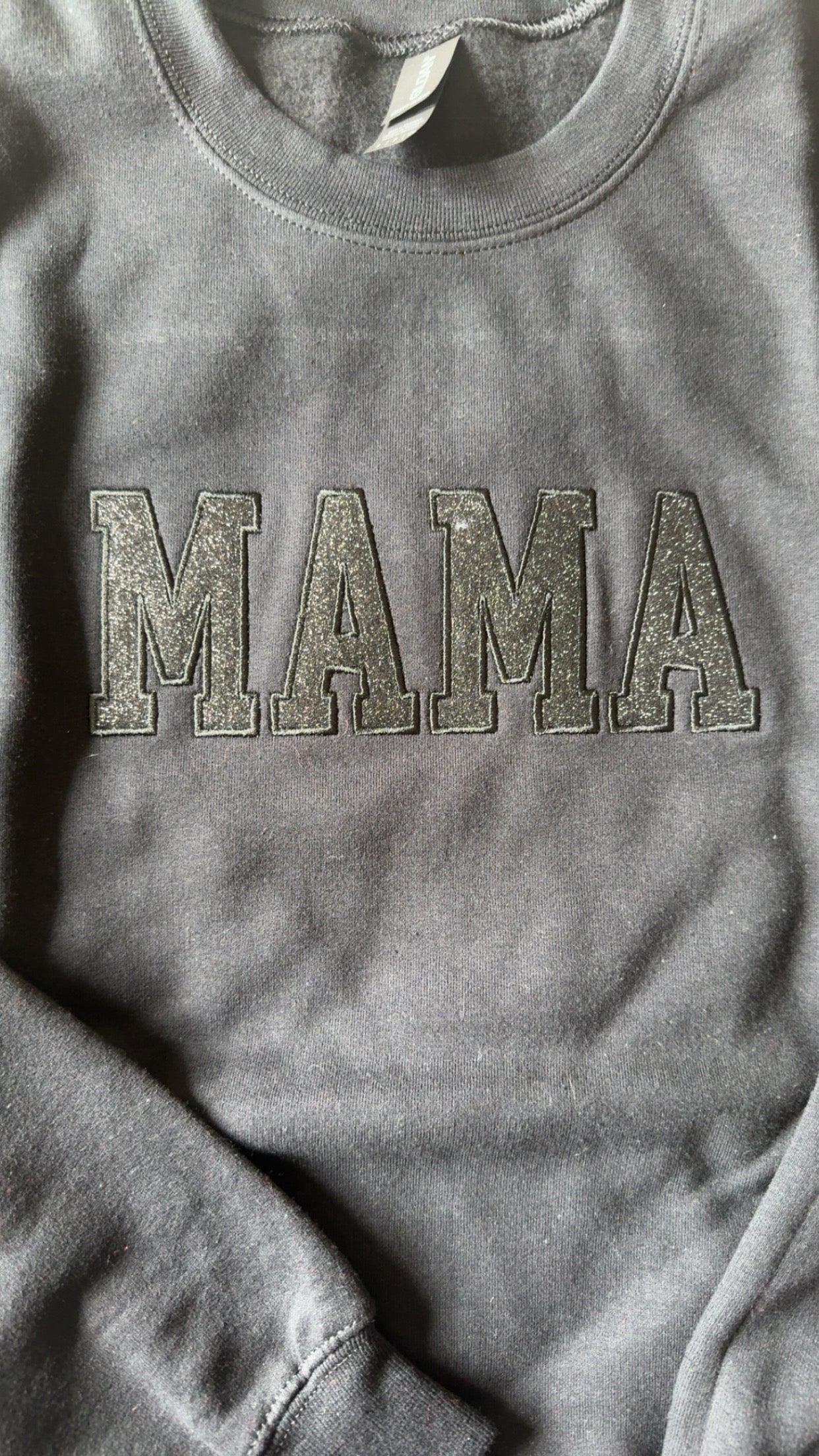 Black On Black Glitter Mama Embroidered Sweatshirt
