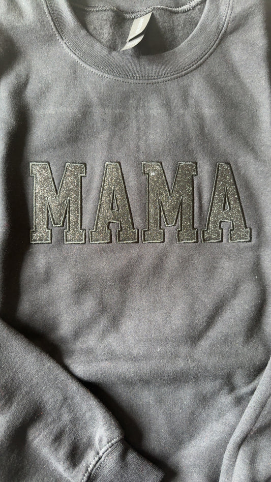 Black On Black Glitter Mama Embroidered Sweatshirt