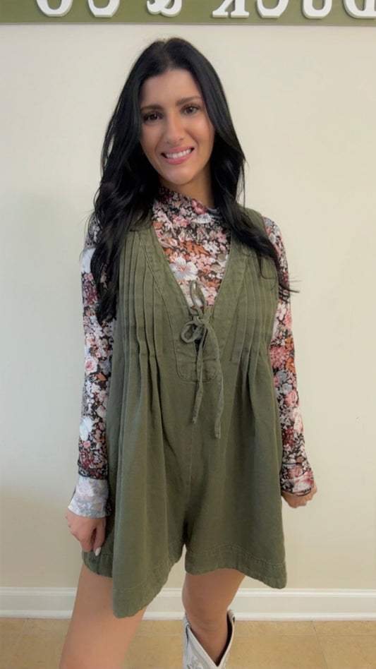 Veveret Denim Romper-Olive