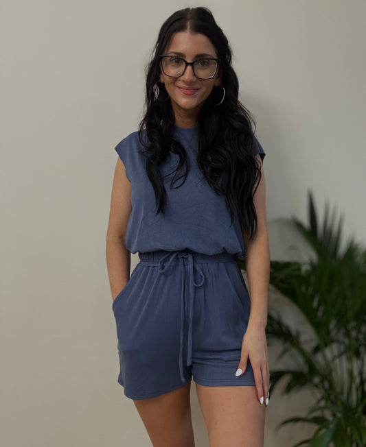 Blue Open Back Romper