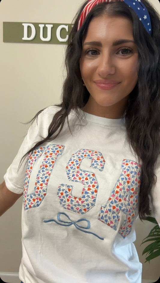 Embroidered  USA Floral Tee