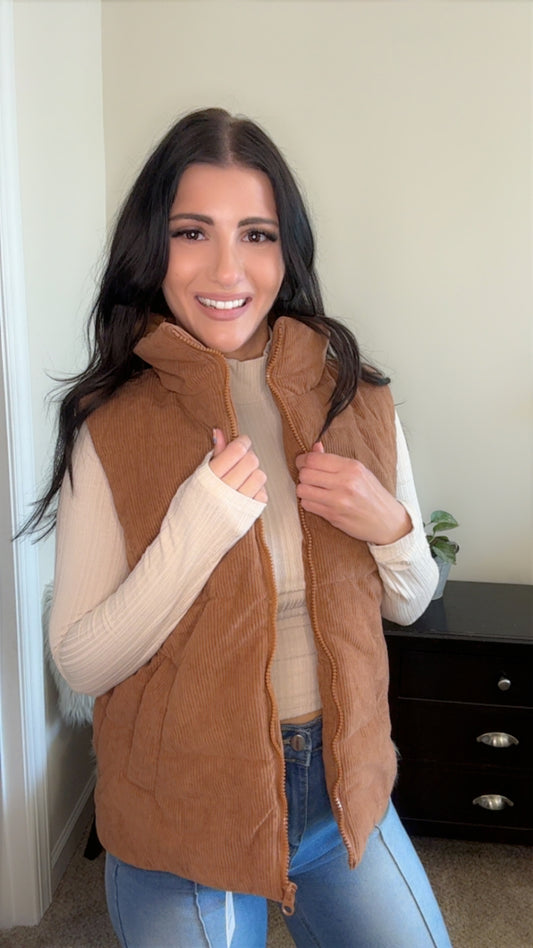 Corduroy Zipped Puffer Vest