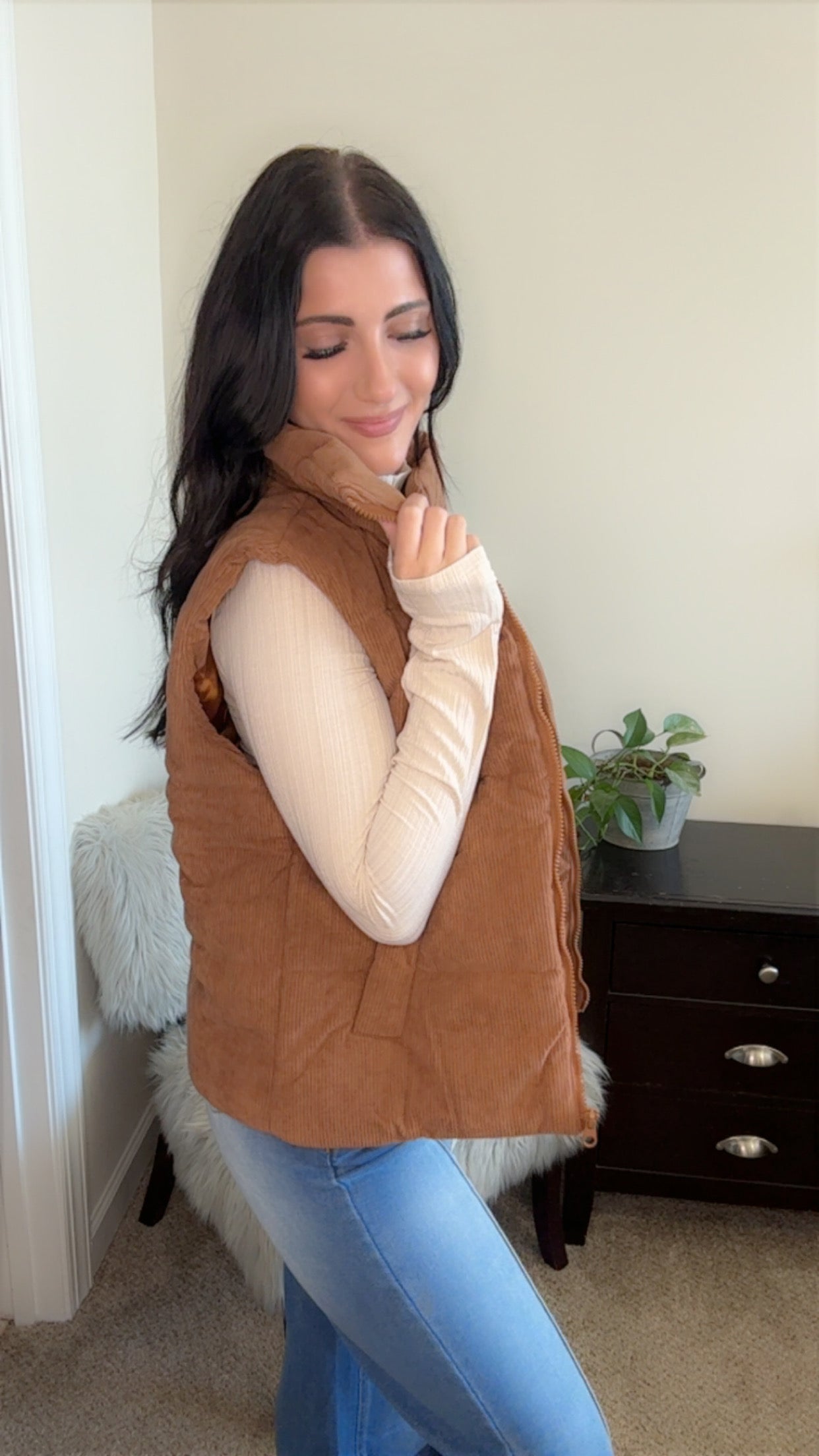 Corduroy Zipped Puffer Vest