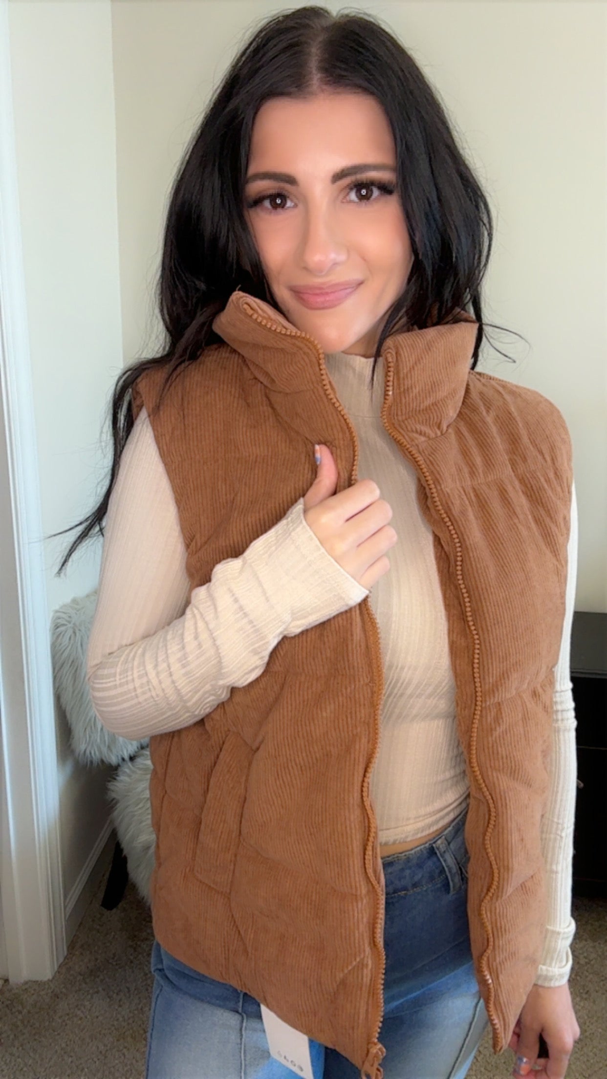 Corduroy Zipped Puffer Vest
