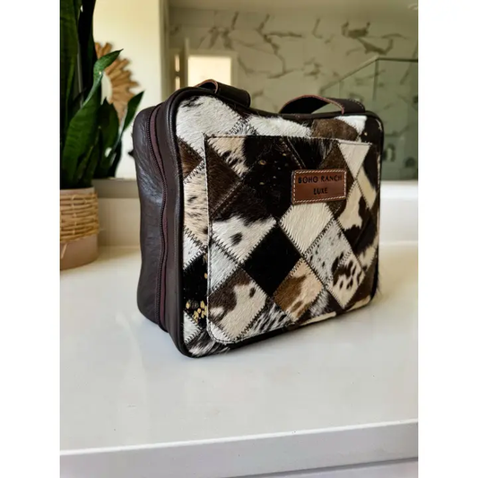 Boho Luxe Travel Hanging Bag Genuine Hairon Leather Toiletry