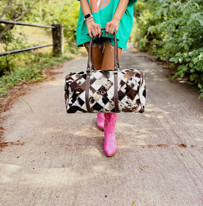 Duffle Weekender Leather Hairon Cowhide Travel Bag