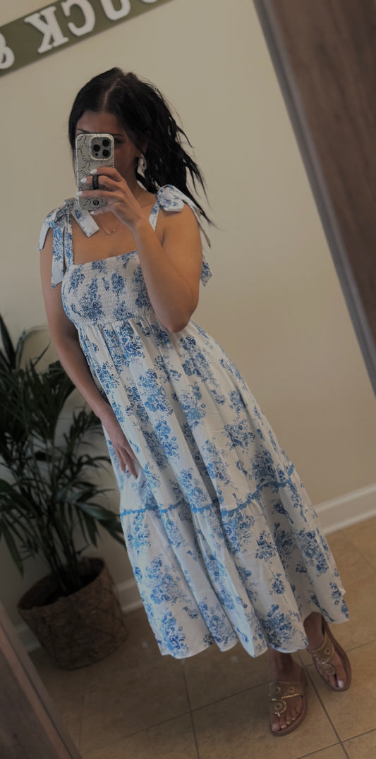 Blue Floral Midi Dress