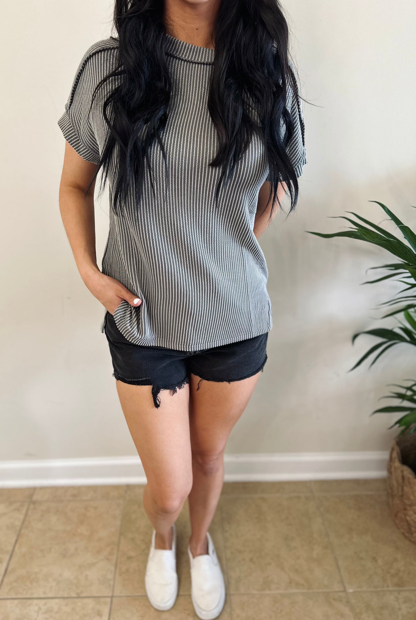 Textured Knit Tee - Medium Grey