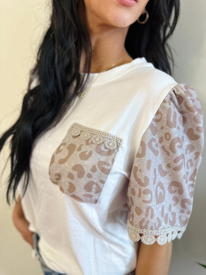 Leopard Crochet Lace Trim Top
