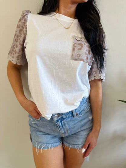 Leopard Crochet Lace Trim Top