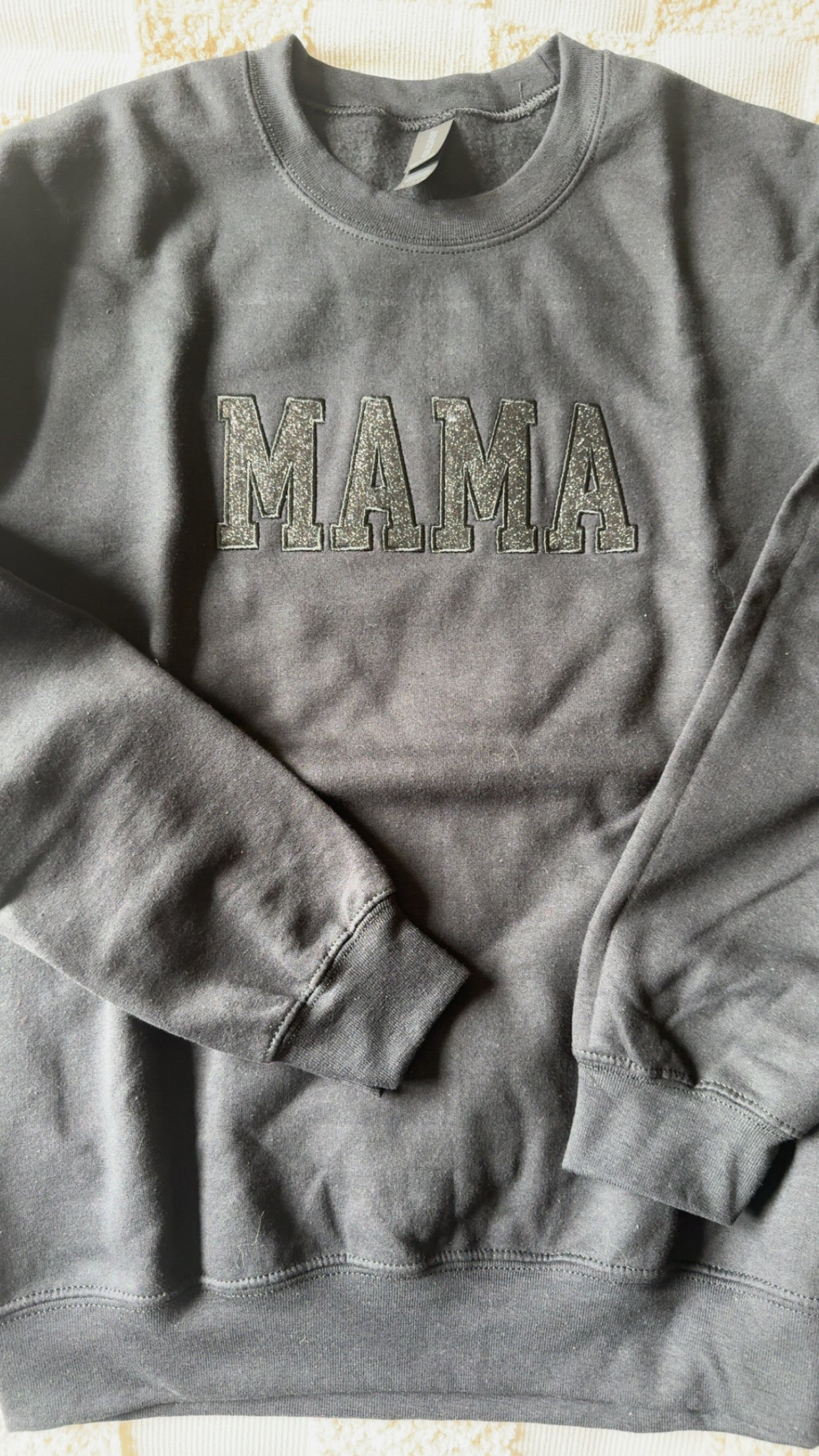 Black On Black Glitter Mama Embroidered Sweatshirt