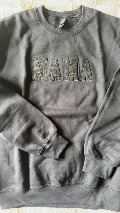 Black On Black Glitter Mama Embroidered Sweatshirt