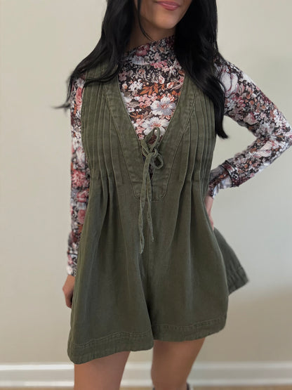 Veveret Denim Romper-Olive