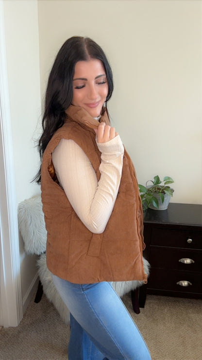 Corduroy Zipped Puffer Vest
