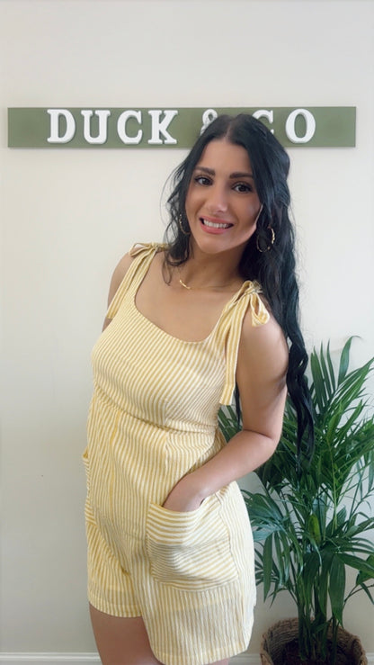 Yellow Stripe Wide Leg Romper